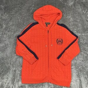 Lauren Active Ralph Lauren Women's Orange Cable Knit Zip Up Hoodie Sweater L